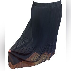 90s NAVY MICRO PLEATED & RUFFLE SHEER CHIFFON LINED MIDI SKIRT ADIVA SZ XL